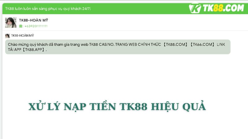 Xử lý nạp tiền TK88 