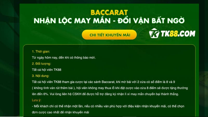 Ưu đãi lên đến 6% thua cược Baccarat 